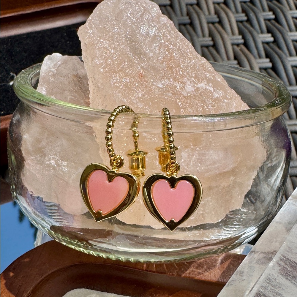 Gold and Pink Heart shape Queen Conch Shell Earrings